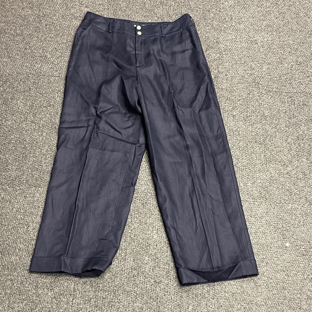Lauren Ralph Lauren size 14W linen wide leg high waist pants navy bohemian